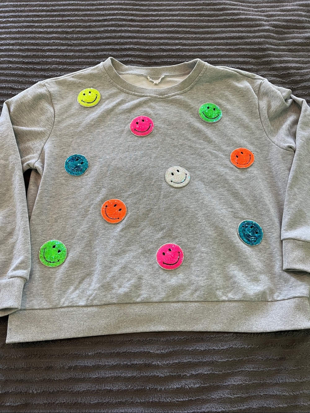 Cute sweatshirt with sequin Smiley Faces